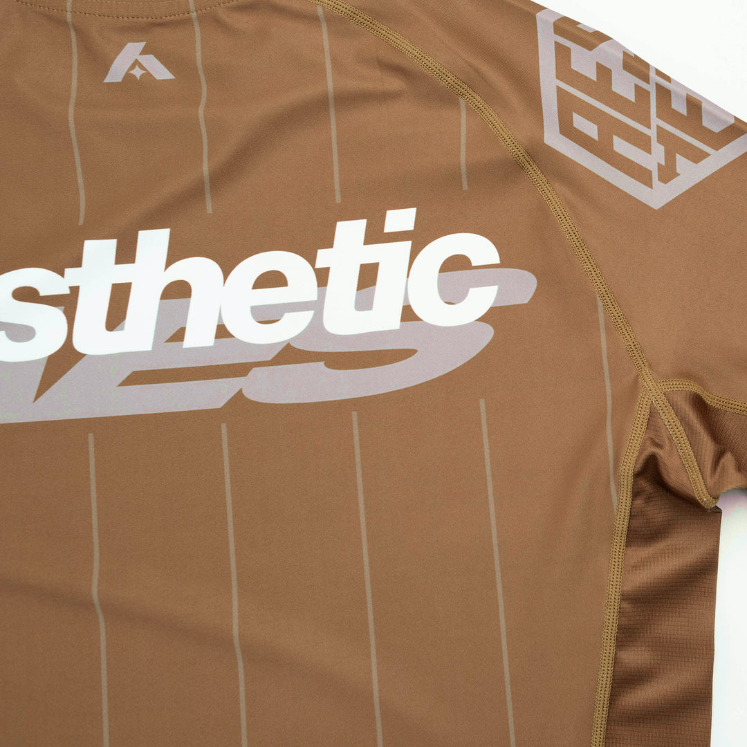 AESTHETIC USA Long Sleeve Ranked Rashguard 2026 Brown - logo close up