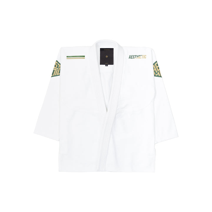 AESTHETIC The Competitor BJJ Gi Kimono - White/Pine Green Jacket front view
